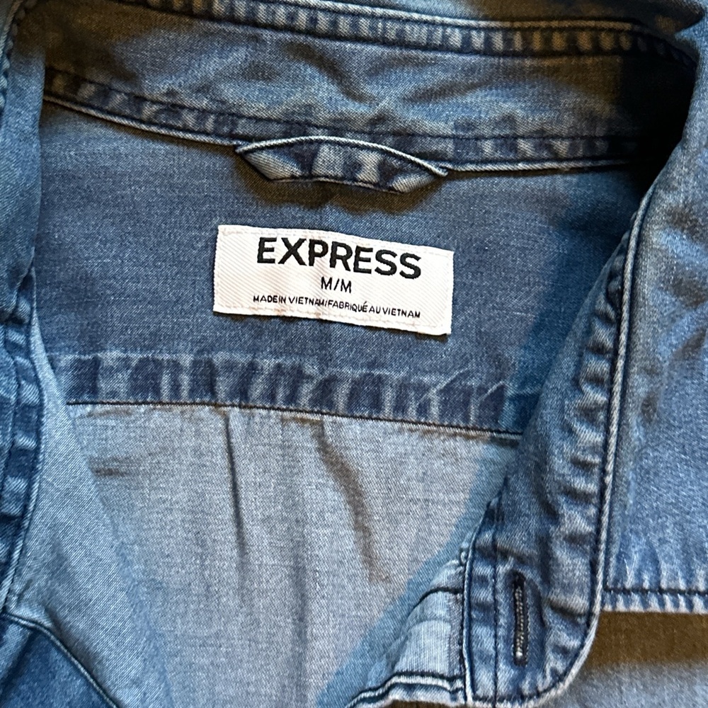 Express Blue Denim Casual Button Down Shirt - Picture 5 of 6